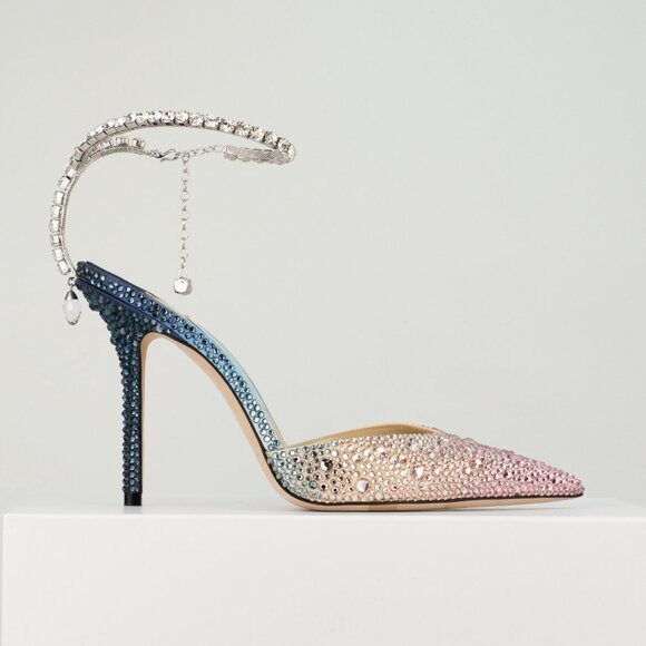 Jimmy Choo Saeda 100 Crystal-Embellished Satin Pumps, Sunrise Mix, EU 38.5/US8.5 - Picture 15 of 15